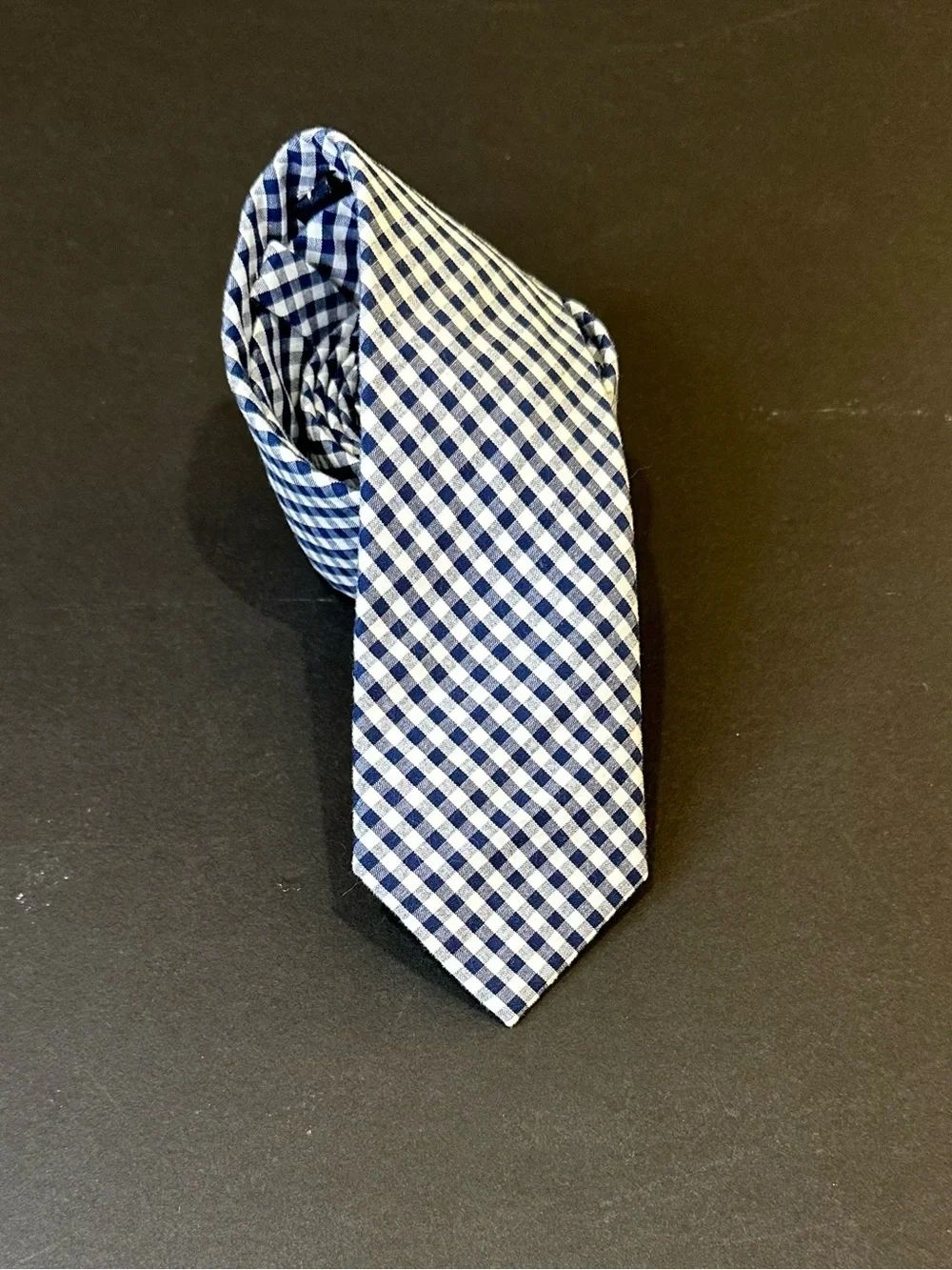 J.Crew Factory Navy Gingham Skinny Tie 2.5” Preppy Summer Cotton (Item 02182)